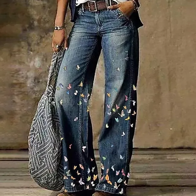 Women’s Wide Leg Pants Print Casual High Full Length Fall Winter White Blue Gray L XL XXL 3XL 4XL / Cotton Blend 00855e83747e61b1bc6116e1d064e53b
