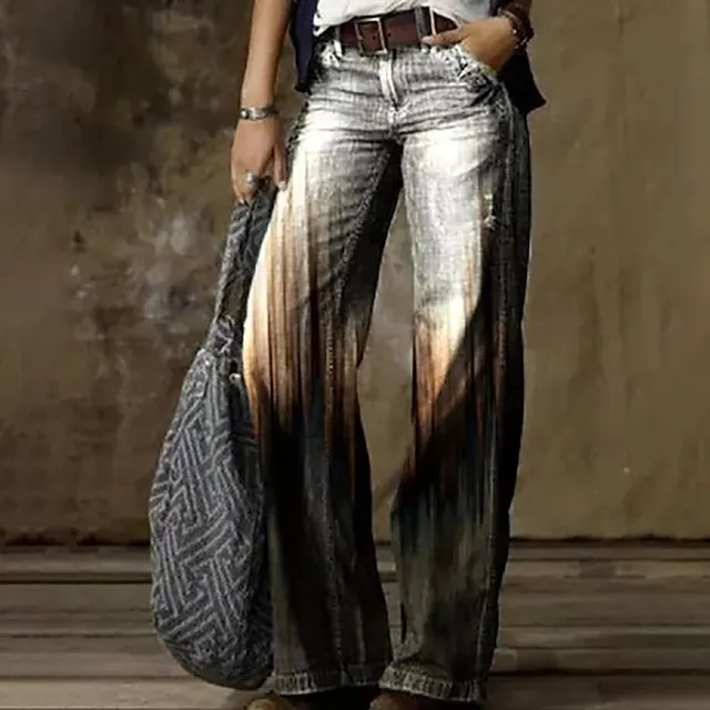 Women’s Wide Leg Pants Print Casual High Full Length Fall Winter White Blue Gray L XL XXL 3XL 4XL / Cotton Blend 9d6b9ebec6f76d3c021aba3fab86079d