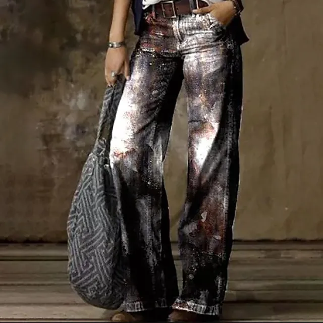 Women’s Wide Leg Pants Print Casual High Full Length Fall Winter White Blue Gray L XL XXL 3XL 4XL / Cotton Blend c485712777e5a6bb2015deac2202aa7a