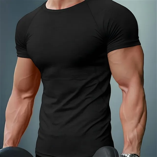 Men’s T shirt Tee Muscle Shirt Moisture Wicking Shirts Plain Crew Neck Casual Holiday Short Sleeve Clothing Apparel Sports Fashion Lightweight Big and Tall 8df8f12f628a4e6185010309f6687835