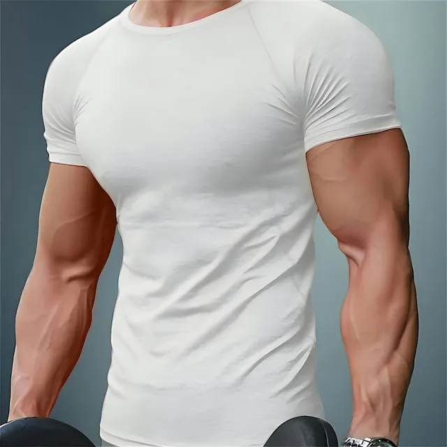 Men's T shirt Tee Muscle Shirt Moisture Wicking Shirts Plain Crew Neck Casual Holiday Short Sleeve Clothing Apparel Sports Fashion Lightweight Big and Tall a730b72ce87dd0660a9a2b46898726d7