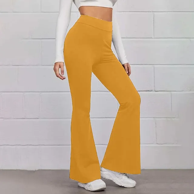 Women’s Bootcut Flare Flared Pants Plain Full Length Micro-elastic High Waist Fashion Casual Weekend Black Yellow S M Summer Spring & Fall 81865672aa36769df39b33f571513bc4
