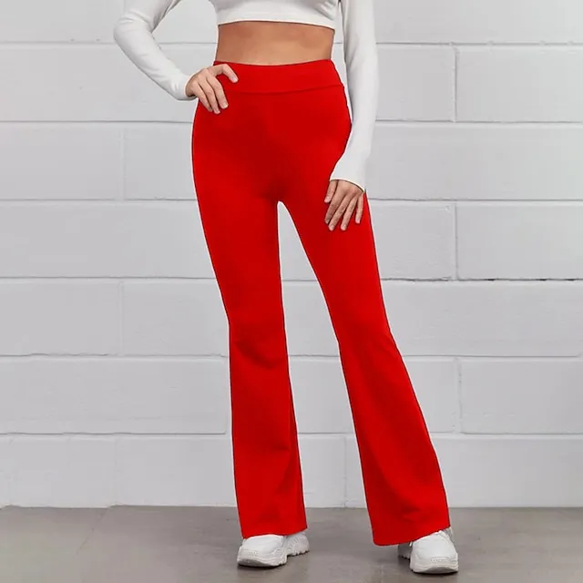 Women’s Bootcut Flare Flared Pants Plain Full Length Micro-elastic High Waist Fashion Casual Weekend Black Yellow S M Summer Spring & Fall a888c49e9e429e761b81228488f55add