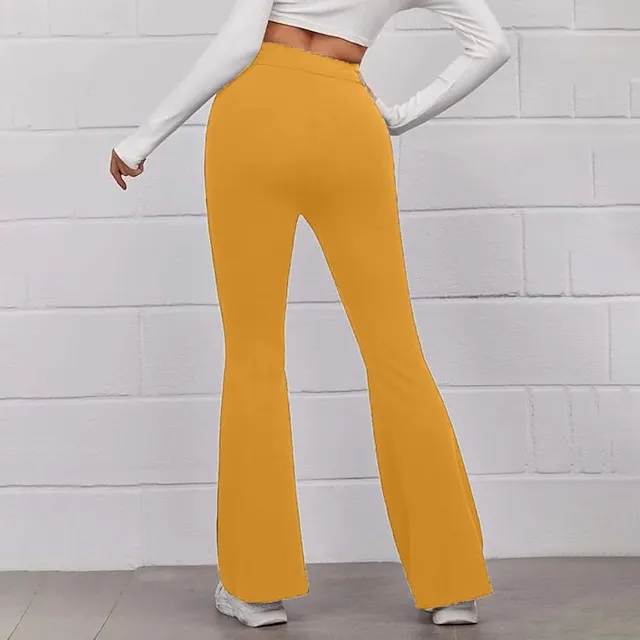 Women’s Bootcut Flare Flared Pants Plain Full Length Micro-elastic High Waist Fashion Casual Weekend Black Yellow S M Summer Spring & Fall b403716f04b520554aa655564891be75
