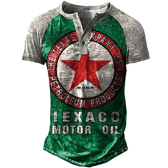 Men's T shirt Tee Henley Shirt Tee Graphic Letter Henley Green 3D Print Plus Size Outdoor Daily Short Sleeve Button-Down Print Clothing Apparel Basic Designer Casual Classic / Summer / Summer 5141982299422458be0c1f97d6a9d0ce