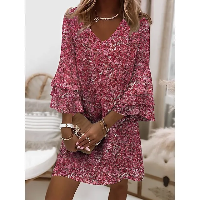 Women’s Casual Dress Ethnic Dress Shift Dress Mini Dress Rainbow 3/4 Length Sleeve Leaf Ruffle Summer Spring V Neck Fashion 2023 3XL 5b9f82351a6699ced1520d83001cc5b4