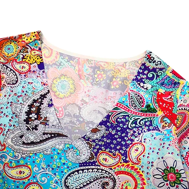 Women’s Casual Dress Ethnic Dress Shift Dress Mini Dress Rainbow 3/4 Length Sleeve Leaf Ruffle Summer Spring V Neck Fashion 2023 3XL 6f8cafcb7a892fb277e7d6cc49b3f4b4
