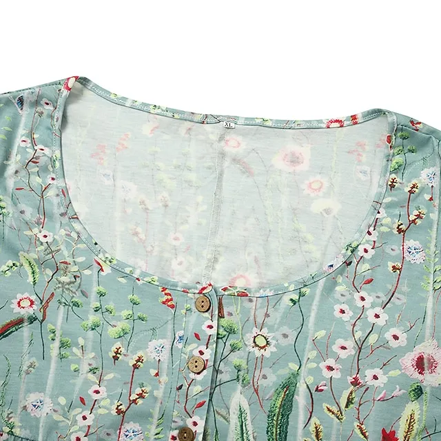 Women’s Casual Dress Floral Print Print Ruched Crew Neck Midi Dress Casual Daily Vacation Short Sleeve Regular Fit Pink Blue Green Summer Spring S M L XL XXL 54fd13271d0625a45f1ba98cb1887bea
