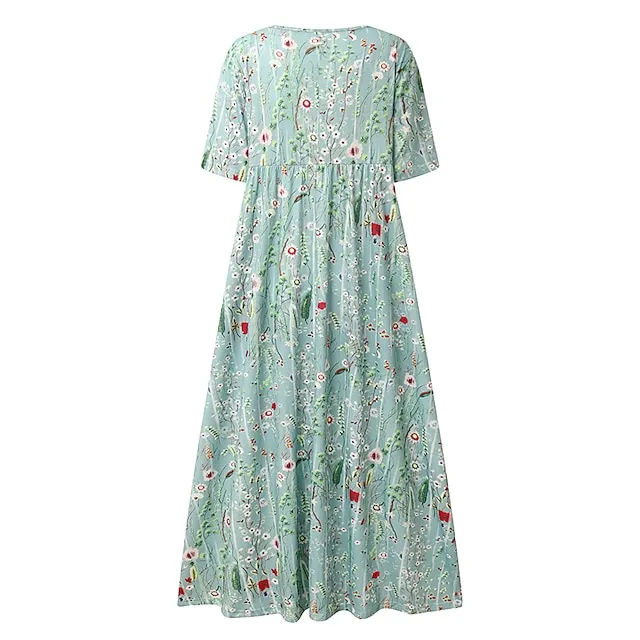 Women’s Casual Dress Floral Print Print Ruched Crew Neck Midi Dress Casual Daily Vacation Short Sleeve Regular Fit Pink Blue Green Summer Spring S M L XL XXL ddc9ff6b7d3cdf383b4a38648129f704