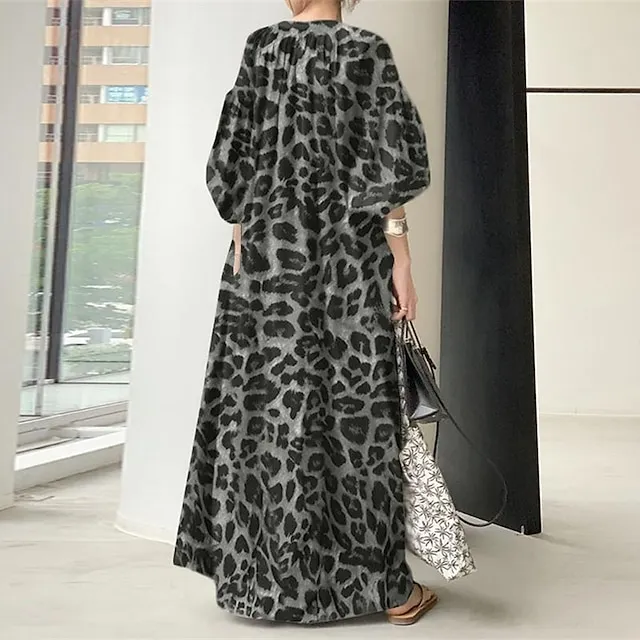 Women’s Casual Dress Shift Dress Long Dress Maxi Dress Black Yellow Brown Half Sleeve Leopard Pocket Summer Spring V Neck Fashion Loose Fit 2023 S M L XL 2XL 3XL 4XL 2062ef26d422f64da00a9d455ca42758