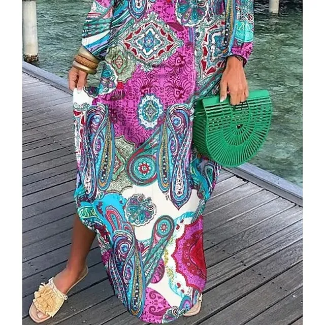 Women’s Shift Dress Long Dress Maxi Dress Rainbow Long Sleeve Ruched Winter Fall V Neck Modern Winter Dress Weekend Fall Dress 2023 S M L XL 555dde31b63ebd52ccf93fdd2ed0d171