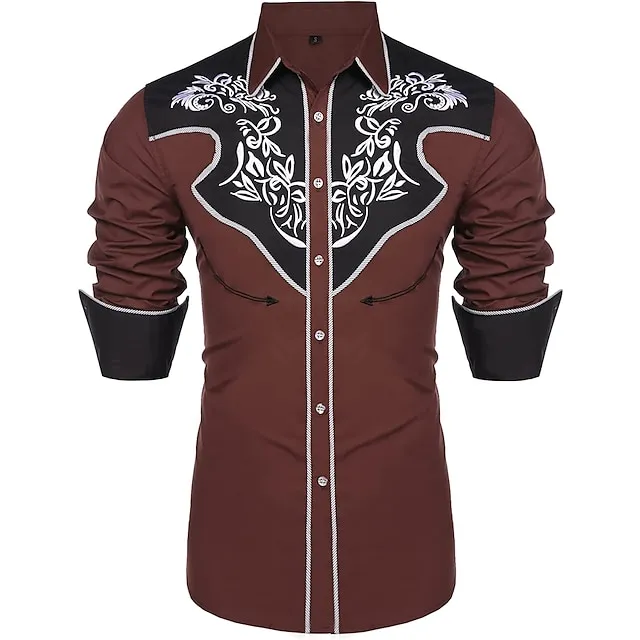 Men’s Shirt Graphic Shirt Western Shirt Floral Cowboy Turndown Black White Red Blue 3D Print Outdoor Street Long Sleeve Button-Down Print Clothing Apparel Fashion Designer Casual Breathable 3af5913c23b144396a0577dc86cff907