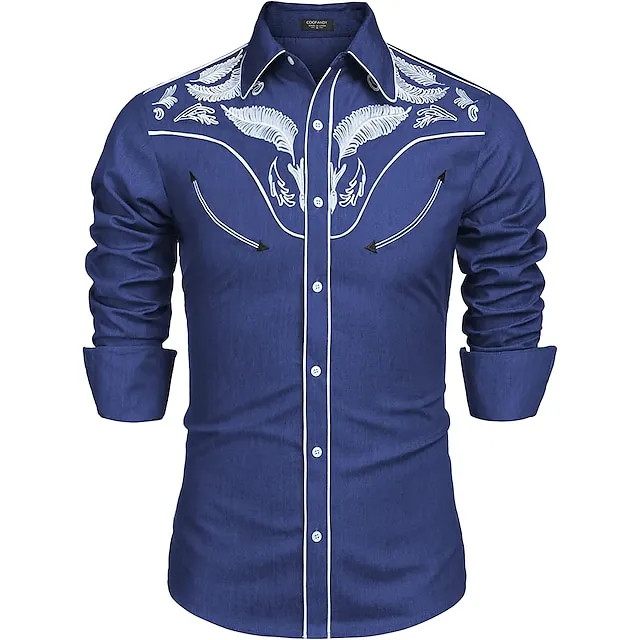 Men’s Shirt Graphic Shirt Western Shirt Floral Cowboy Turndown Black White Red Blue 3D Print Outdoor Street Long Sleeve Button-Down Print Clothing Apparel Fashion Designer Casual Breathable 638e5a642c9dc6bdaf7651459c26bb82