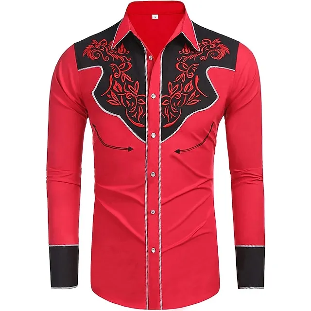 Men’s Shirt Graphic Shirt Western Shirt Floral Cowboy Turndown Black White Red Blue 3D Print Outdoor Street Long Sleeve Button-Down Print Clothing Apparel Fashion Designer Casual Breathable e8120cf5d0e17ec9093a644e41ec441b