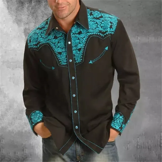 Men's Shirt Graphic Shirt Western Shirt Floral Cowboy Turndown Black White Red Blue 3D Print Outdoor Street Long Sleeve Button-Down Print Clothing Apparel Fashion Designer Casual Breathable f4881a0dfadd132793a10fe173ffb3a7