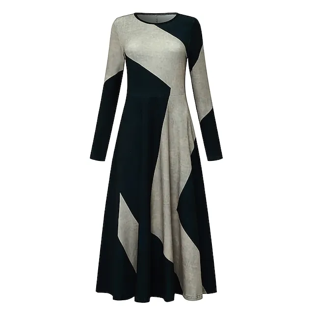Women’s Casual Dress Swing Dress Long Dress Maxi Dress Black Red Khaki Long Sleeve Geometric Pocket Spring Fall Winter Crew Neck Fashion Winter Dress Vacation Fall Dress 2023 S M L XL XXL 3XL 98f0f5f9826550e700af22f7ed29ab16