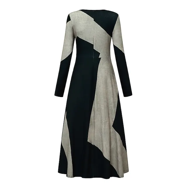 Women’s Casual Dress Swing Dress Long Dress Maxi Dress Black Red Khaki Long Sleeve Geometric Pocket Spring Fall Winter Crew Neck Fashion Winter Dress Vacation Fall Dress 2023 S M L XL XXL 3XL 9d43a184f2618cc3d786adb16ba140c1