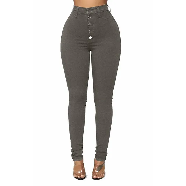 Women’s Jeans Skinny Pants Trousers Denim Plain Side Pockets Full Length Micro-elastic High Waist Fashion Casual Weekend Light Blue Dark Gray S M 379ae90322a3df065d35275be4f6a904