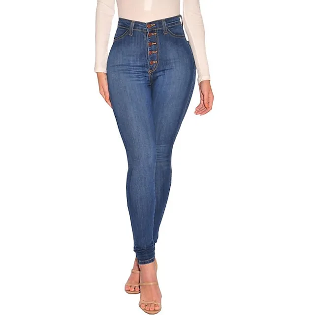 Women’s Jeans Skinny Pants Trousers Denim Plain Side Pockets Full Length Micro-elastic High Waist Fashion Casual Weekend Light Blue Dark Gray S M 5c6051302671aacb42d2ae410f91c271