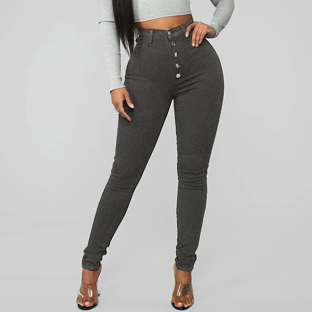 Women’s Jeans Skinny Pants Trousers Denim Plain Side Pockets Full Length Micro-elastic High Waist Fashion Casual Weekend Light Blue Dark Gray S M 7bec4931bf420b663a7d5e22daf3ba75