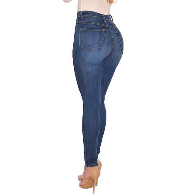 Women’s Jeans Skinny Pants Trousers Denim Plain Side Pockets Full Length Micro-elastic High Waist Fashion Casual Weekend Light Blue Dark Gray S M 9541ca79731ea37c78d2340b1b7969c1