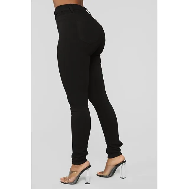 Women’s Jeans Skinny Pants Trousers Denim Plain Side Pockets Full Length Micro-elastic High Waist Fashion Casual Weekend Light Blue Dark Gray S M b9a0171285e771df374356ff84778956