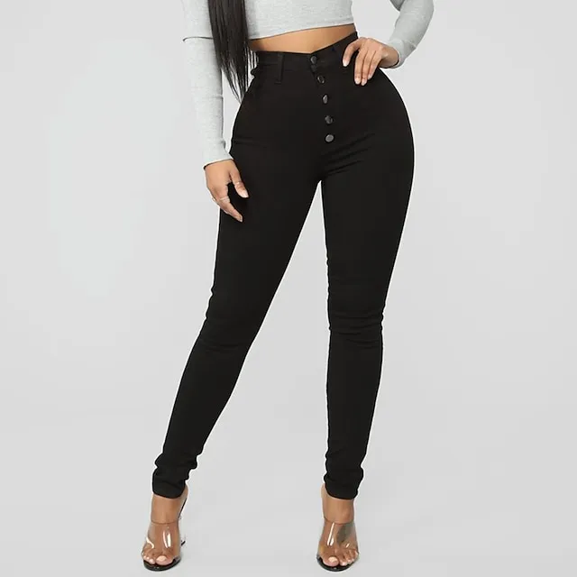 Women’s Jeans Skinny Pants Trousers Denim Plain Side Pockets Full Length Micro-elastic High Waist Fashion Casual Weekend Light Blue Dark Gray S M ce055f336a517cdb459eb61dd721efb5