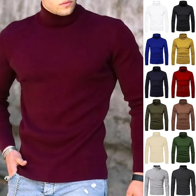 Men's Turtleneck shirt Long Sleeve Shirt Plain Turtleneck Work Daily Wear Long Sleeve Knitted Clothing Apparel Keep Warm Modern Contemporary 224a6e977f1e82930c25979c691aee4f