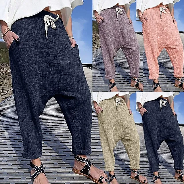 Women's Harem Pants Cotton Blend Plain Side Pockets Baggy Full Length Micro-elastic Fashion Casual Weekend Pink Purple S M 9d7d551e3669f867a4f685c00cb8e531