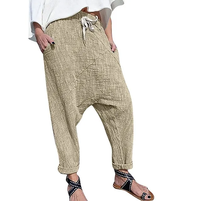Women’s Harem Pants Cotton Blend Plain Side Pockets Baggy Full Length Micro-elastic Fashion Casual Weekend Pink Purple S M b5ae7719cf0c34234ae463e8612549cf