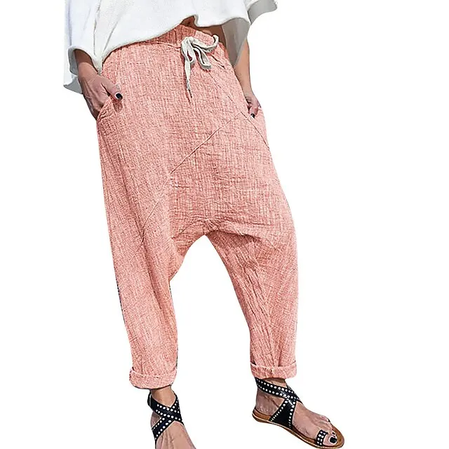 Women’s Harem Pants Cotton Blend Plain Side Pockets Baggy Full Length Micro-elastic Fashion Casual Weekend Pink Purple S M f57d413d3976420b89a34e0647b5676d