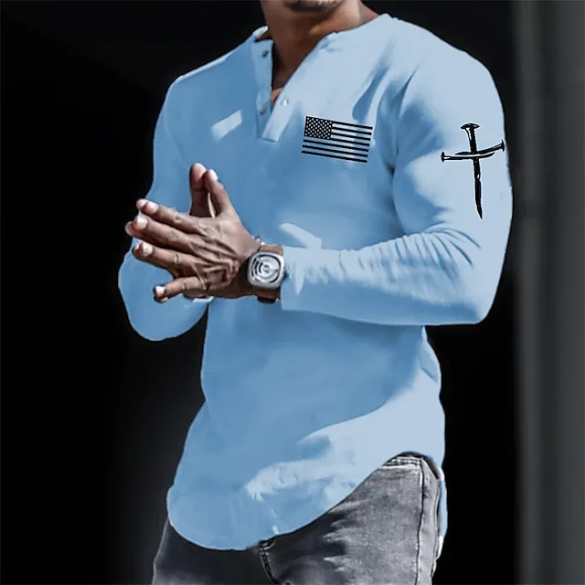 Men’s Henley Shirt Cool Shirt Long Sleeve Shirt Graphic Prints National Flag Henley Hot Stamping Street Sports Long Sleeve Print Button-Down Clothing Apparel Designer Casual Comfortable a6e6cee663a7806a45466d0611be67a3