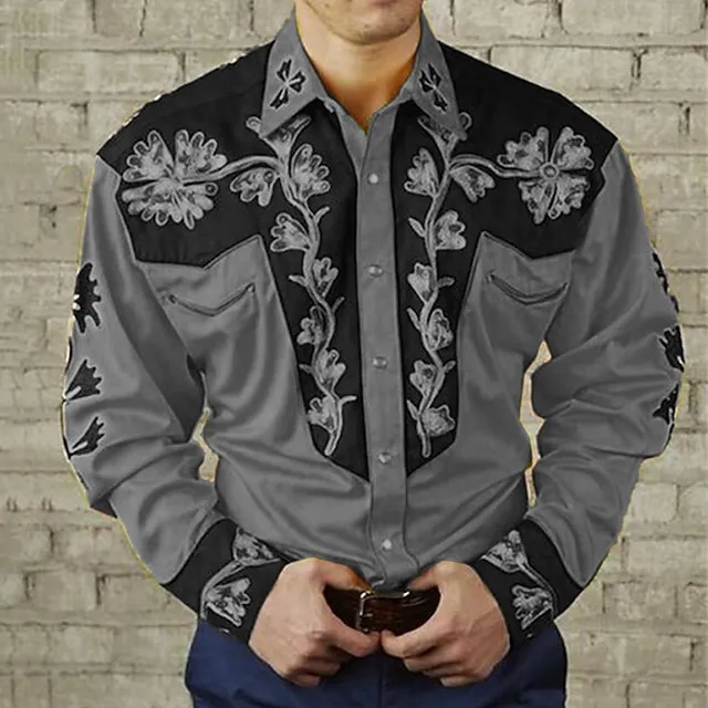 Men’s Shirt Western Shirt Floral Graphic Prints Turndown Yellow Red Purple Green Blue+Blue 3D Print Outdoor Street Long Sleeve Print Button-Down Clothing Apparel Fashion Designer Casual Soft 815dff4bc39d053e3fbcaeb69370f9dd