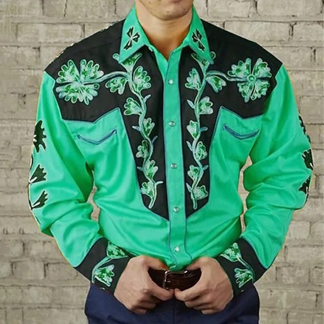 Men’s Shirt Western Shirt Floral Graphic Prints Turndown Yellow Red Purple Green Blue+Blue 3D Print Outdoor Street Long Sleeve Print Button-Down Clothing Apparel Fashion Designer Casual Soft b9df7cc8d899f8b2d55cbfaadbb0dc82