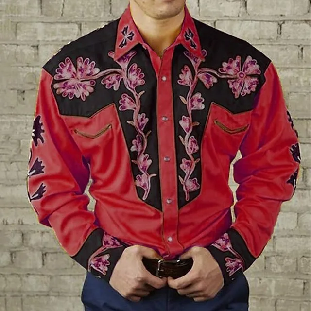 Men’s Shirt Western Shirt Floral Graphic Prints Turndown Yellow Red Purple Green Blue+Blue 3D Print Outdoor Street Long Sleeve Print Button-Down Clothing Apparel Fashion Designer Casual Soft e0c7edc1fefaa610fe24b1a0fb6bfc8c