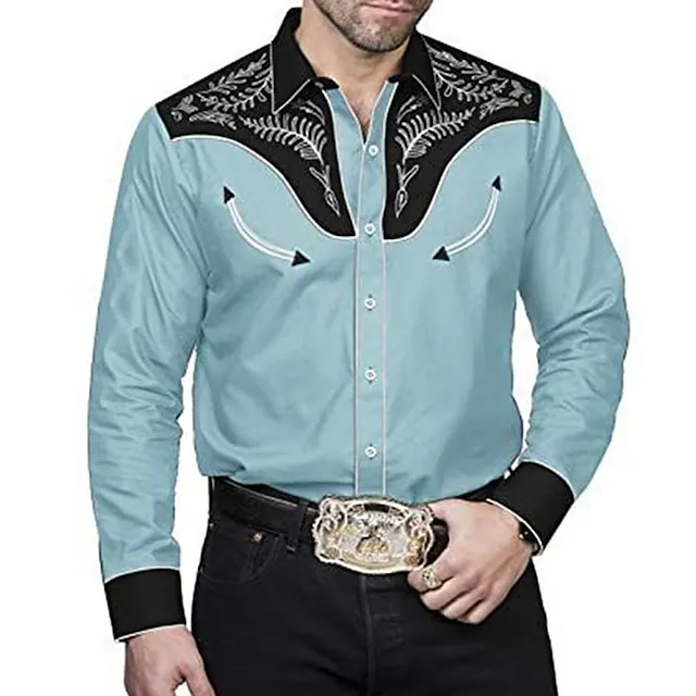Men's Shirt Western Shirt Graphic Prints Leaves Turndown Blue 3D Print Outdoor Street Long Sleeve Button-Down Print Clothing Apparel Fashion Designer Casual Soft