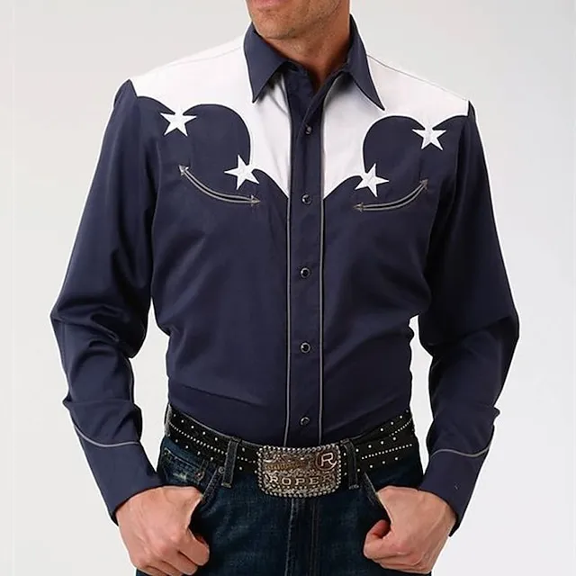 Men's Shirt Western Shirt Star Graphic Prints Turndown Gold + Black Black Black / Red Black / Brown Red 3D Print Outdoor Street Long Sleeve Button-Down Print Clothing Apparel Fashion Designer Casual 9678e368ee067a81886307201a7f6a87