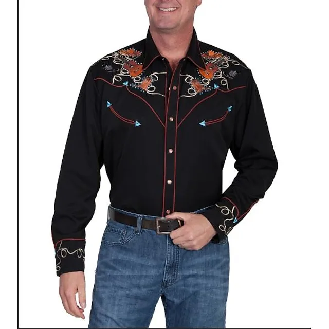 Men’s Shirt Western Shirt Star Graphic Prints Turndown Gold + Black Black Black / Red Black / Brown Red 3D Print Outdoor Street Long Sleeve Button-Down Print Clothing Apparel Fashion Designer Casual b8bd5f79dae3ad8e0f0c6243d4051ce5