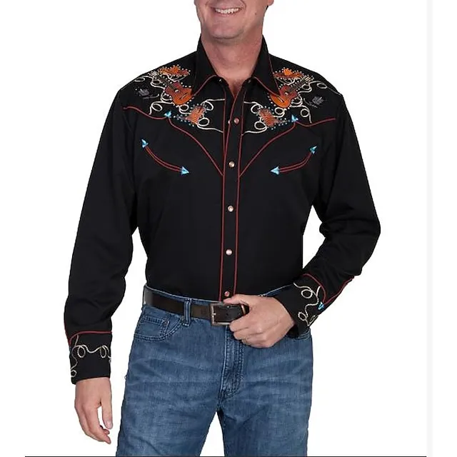 Men’s Shirt Western Shirt Graphic Prints Guitar Turndown Black Black / Green Light Green Black / Purple Black / Red 3D Print Outdoor Street Long Sleeve Button-Down Print Clothing Apparel Fashion 075b3c4fc6e35bc1df0d47a8e37b0540