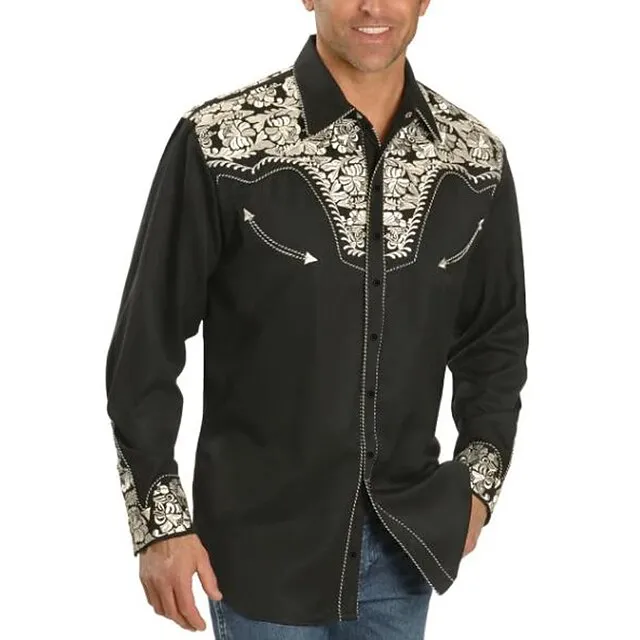 Men’s Shirt Western Shirt Floral Graphic Prints Turndown Black Black / Green Black / Purple Black / Red Red 3D Print Outdoor Street Long Sleeve Print Button-Down Clothing Apparel Fashion Designer 9028141a23a2a13dcdbea4a2820f243f
