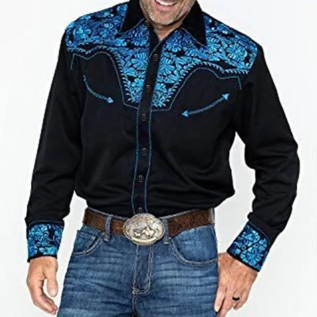 Men's Shirt Western Shirt Floral Graphic Prints Turndown Black Black / Green Black / Purple Black / Red Red 3D Print Outdoor Street Long Sleeve Print Button-Down Clothing Apparel Fashion Designer c6987afc5f7430baa4637e33be691f57