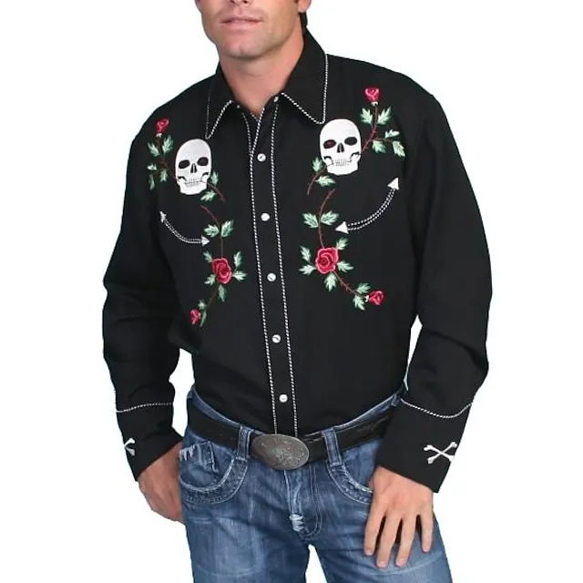 Men’s Shirt Western Shirt Floral Graphic Prints Turndown Black Black / Green Black / Purple Black / Red Red 3D Print Outdoor Street Long Sleeve Print Button-Down Clothing Apparel Fashion Designer da5027f06b76bc584072009a281eb3d2