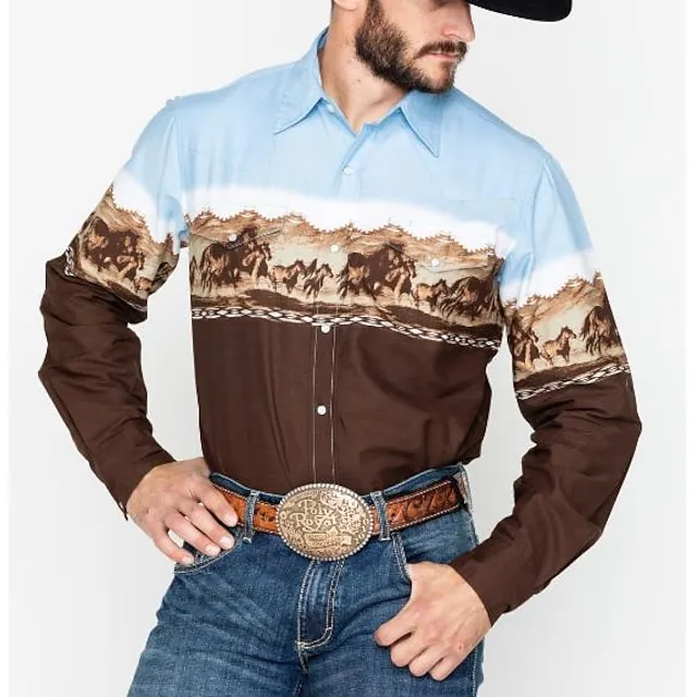 Men’s Shirt Western Shirt Animal Horse Graphic Prints Turndown Black White Black / Green Light Green Black / Brown 3D Print Outdoor Street Long Sleeve Print Button-Down Clothing Apparel Fashion 456f66f97ee9c1dc8e33ff6f53f44184
