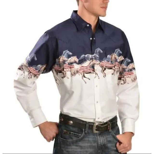 Men’s Shirt Western Shirt Animal Horse Graphic Prints Turndown Black White Black / Green Light Green Black / Brown 3D Print Outdoor Street Long Sleeve Print Button-Down Clothing Apparel Fashion b89aa8446691e715638569698c8bf5b4