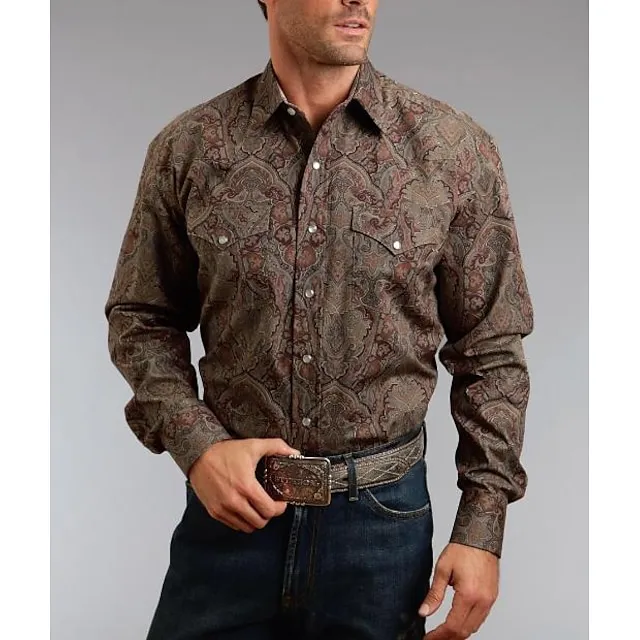 Men’s Shirt Western Shirt Animal Horse Graphic Prints Turndown Black White Black / Green Light Green Black / Brown 3D Print Outdoor Street Long Sleeve Print Button-Down Clothing Apparel Fashion cfd2d209ddfecb454fb9940eca734799