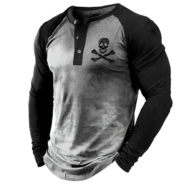 Men’s Henley Shirt Cool Shirt Long Sleeve Shirt Skull Graphic Prints Henley Hot Stamping Street Vacation Long Sleeve Button-Down Print Clothing Apparel Designer Basic Modern Contemporary 1a9ba8778621236bdf51e8bfef1795a8