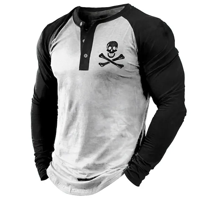 Men's Henley Shirt Cool Shirt Long Sleeve Shirt Skull Graphic Prints Henley Hot Stamping Street Vacation Long Sleeve Button-Down Print Clothing Apparel Designer Basic Modern Contemporary 1bdad92f23a3bb09b49f87f317bb1ebe