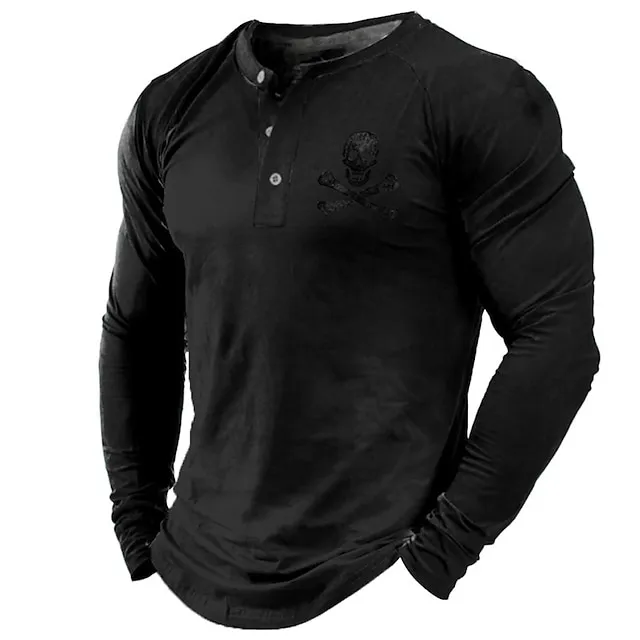 Men’s Henley Shirt Cool Shirt Long Sleeve Shirt Skull Graphic Prints Henley Hot Stamping Street Vacation Long Sleeve Button-Down Print Clothing Apparel Designer Basic Modern Contemporary 1f538e9369bc32e66e45c3fd57060429