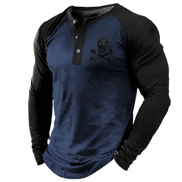 Men’s Henley Shirt Cool Shirt Long Sleeve Shirt Skull Graphic Prints Henley Hot Stamping Street Vacation Long Sleeve Button-Down Print Clothing Apparel Designer Basic Modern Contemporary 2e22292f9da532470ad64383449cef11