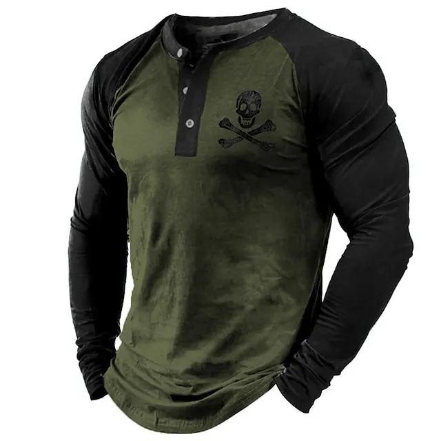 Men’s Henley Shirt Cool Shirt Long Sleeve Shirt Skull Graphic Prints Henley Hot Stamping Street Vacation Long Sleeve Button-Down Print Clothing Apparel Designer Basic Modern Contemporary 547daf305072bf20ae1d079f406a4909